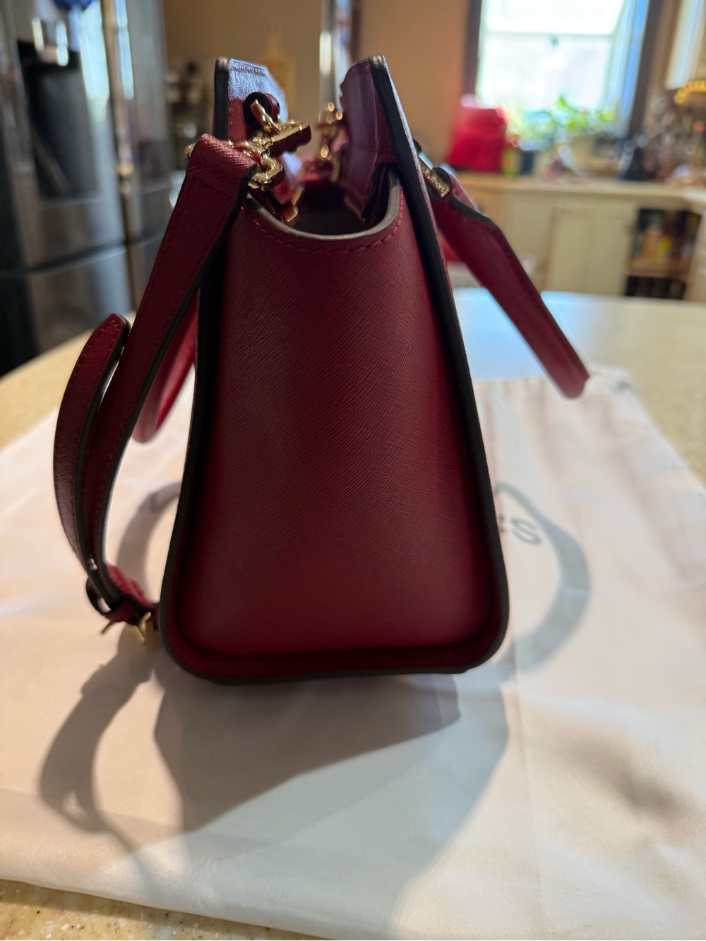 Michael Kors Cherry Red Saffiano Leather Satchel with Shoulder Strap - Picture 6 of 10